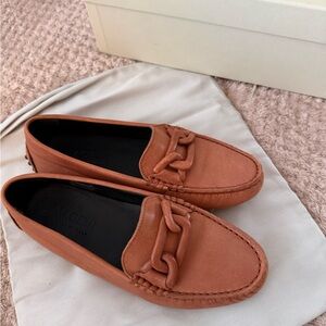 M. Gemi Felize Link Warm Tan Brown Leather Loafers Driving Moccasin Driver 35